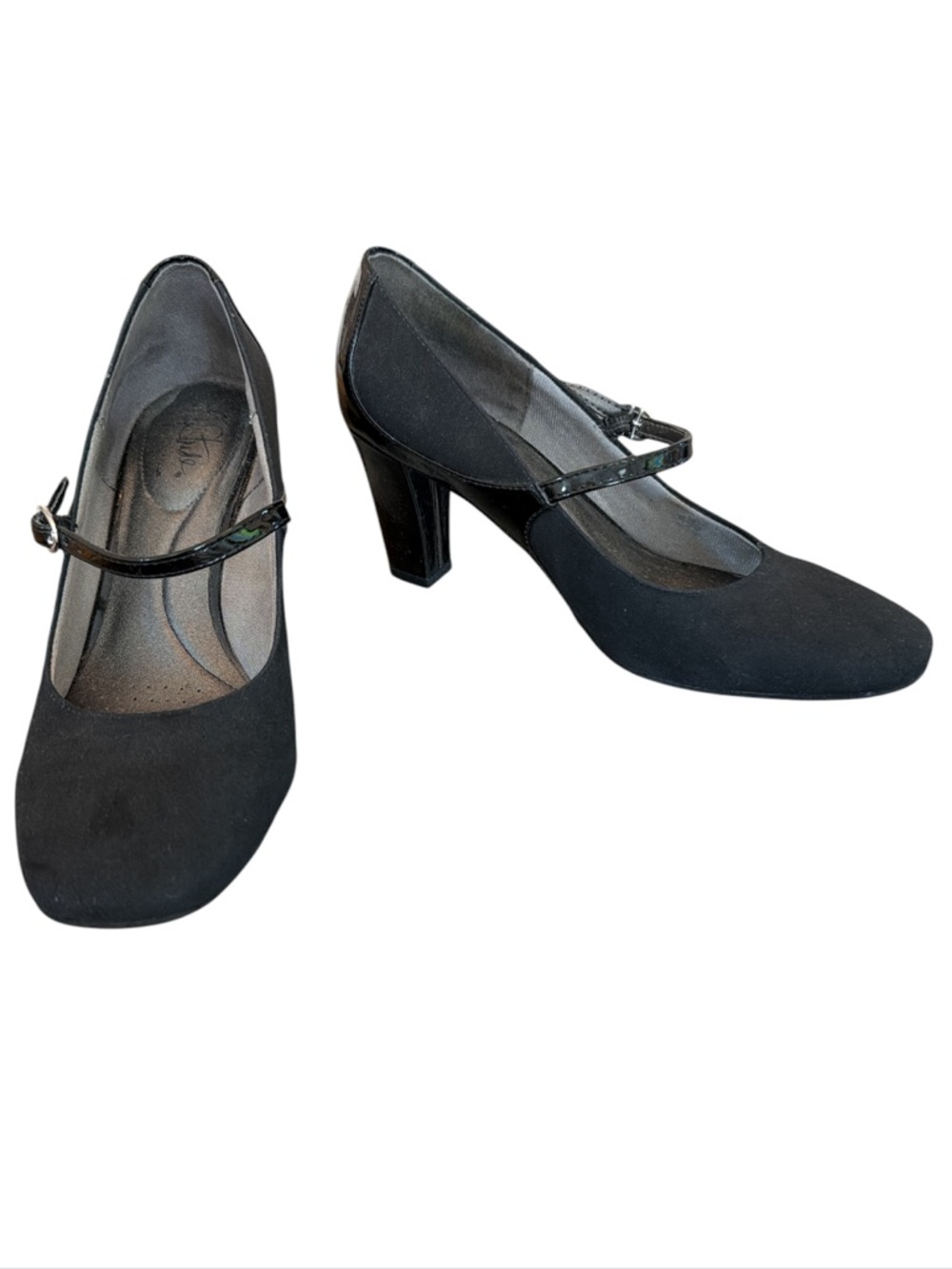 LifeStride Black Mary Jane Suede Patent Leather Block Heel Pumps Size 8